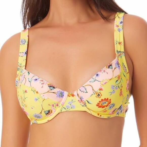 California Waves Printed Underwire Bikini Top Yellow NWT Size Large - Picture 1 of 3
